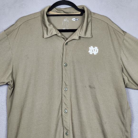 NOTRE DAME Shirt Mens Large Green Button Up Short Sleeve ADIDAS Climalite Y2K - Picture 5 of 14